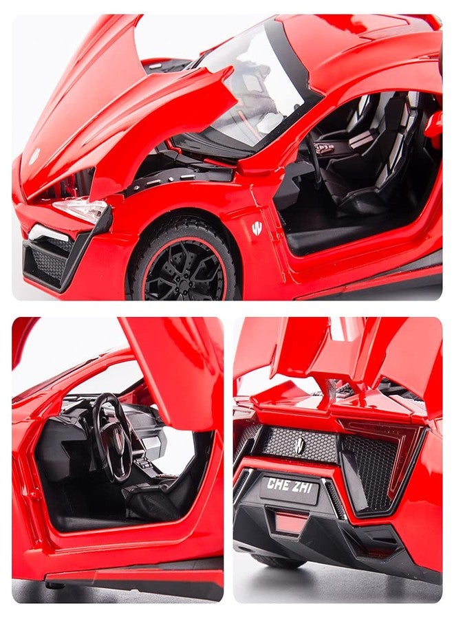 BDTCTK 1/24 Lykan Hypersport Supercar Model Car, Zinc Alloy Pull Back Toy car with Sound and Light for Kids Boy Girl Gift(Red) - Image 3